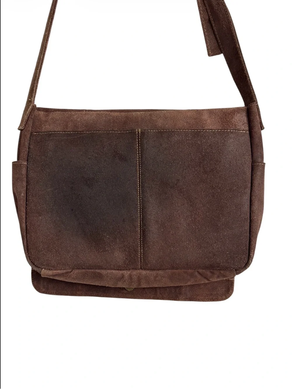 Le Donne Distressed Brown Suede Leather Messenger Bag Crossbody Laptop Satchel